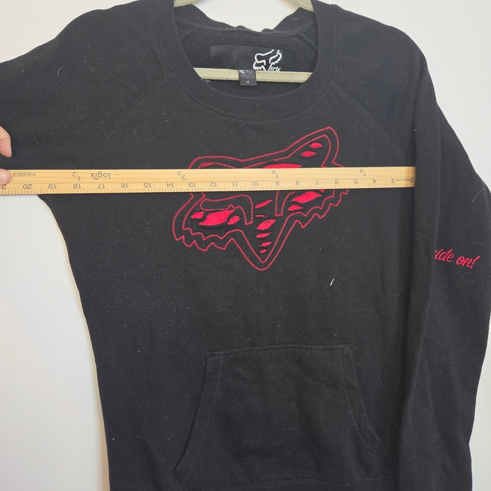 Fox Racing Womens Black Crewneck Sweatshirt Red Embroidered Logo Size M Raglan - Picture 6 of 7